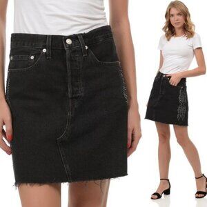 LEVI'S Premium High-Rise Deconstructed Studded Denim Skirt Sz 25